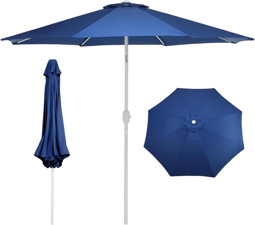 Aoodor 9 Ft Patio Market Umbrella, Outdoor Table UV Protection Umbrella with 8 Sturdy Steel Ribs, Push Button Tilt and Crank for Garden, Deck, Backyard, Poolside
