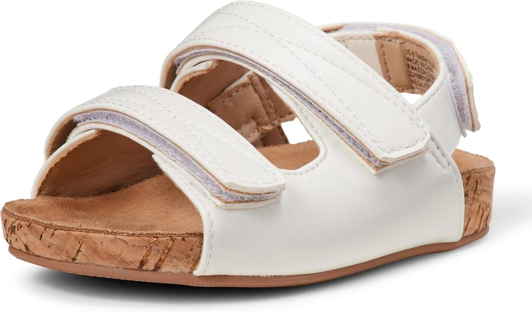 Amazon Essentials Girls and Toddlers' Cork Sandals (White, 6)