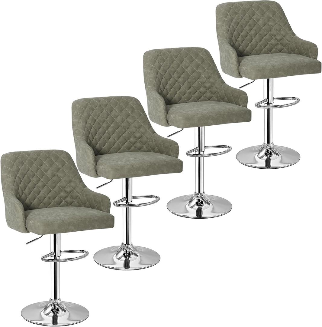 VECELO Bar Stools Set of 4, Adjustable Bar Stools with Back, Bar Height Stools for Kitchen Counter (Dark Grey)