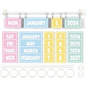 Pastel Calendar Bulletin Board Set Pastel Flip Calendar with Holder Pastel Classroom Decoration with 54 Date Cards Adjustable Calendar Holder for Classroom Home Decor Supplies