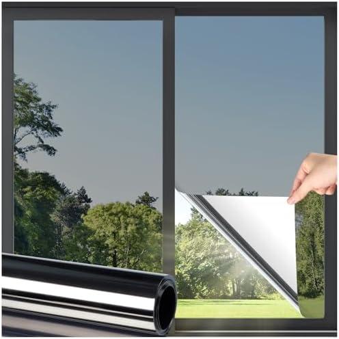 DOWELL Window Tint for Home, One Way Window Privacy Film, Black Silver, 29.5" X 78.7"