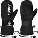 Andake Winter Ski Mittens for Men Women&Teenager,Waterproof & Insulated Snow Gloves, Warm Cold Weather Mittens,Professional Snowboard Mittens for Skiing, Snowboarding,Winter Sports (Large, Black)