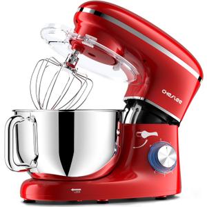 CHeflee Stand Mixer,600W 6+P With 6.5QT Stainless Steel Bowl,Dough Hook, Wire Whip & Beater,for Most Home Cooks,Red (Bright Red)