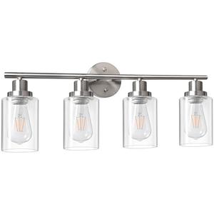 Unicozin 4 Light Vanity Lights, Bathroom Light Fixtures Over Mirror, Brushed Nickel Wall Sconce Light with Clear Glass, Wall Light for Living Room, Bedroom, Hallway, E26 Base (Bulbs Not Included) Unicozin 4 Light Vanity Lights, Bathroom Light Fixtures Over Mirror, Brushed Nickel Wall Sconce Light with Clear Glass, Wall Light for Living Room, Bedroom, Hallway, E26 Base (Bulbs Not Included)