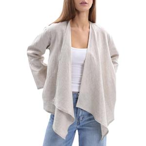 Amazhiyu Women's 100% Linen Draped Open Cardigan Summer Casual Asymmetric Tops Flax, Small