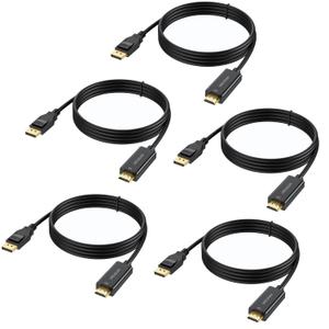 DisplayPort to HDMI Cable 3 feet 5-Pack, 4K Display Port to HDMI Cables Uni-Directional DP to HDMI Cord for Dell, Monitor, Projector, Desktop, AMD, Lenovo, HP, ThinkPad and More (Black)