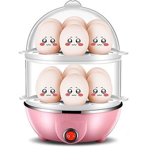 Rapid Egg Cooker, 14 Egg Capacity Electric Egg Cooker with Measuring Cup, Resistant PP Egg Boiler With Auto Shut-Off for Soft, Medium, Hard Boiled(U.S. Plug-Pink)