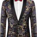 COOFANDY Men's Floral Tuxedo Jacket Luxury Embroidered Stylish Suit Blazer Jacket for Wedding Party Dinner (Large, Butterfly-black)