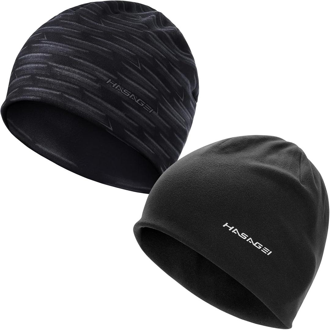 Beanies Skull Caps for Men, Women Warm Helmet Liner Cycling Cap Soft Lightweight Beanie Hat Antistatic Running Beanie (Black+stripe)