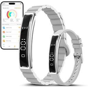 RIFESI Smart Bracelet for Women Men, Health Activity Fitness Trackers, 24/7 Heart Rate, Blood Oxygen & Stress Monitor, 24H Sleep Tracker, Smart Wristband with Free APP 2 Bands, Grey, Black