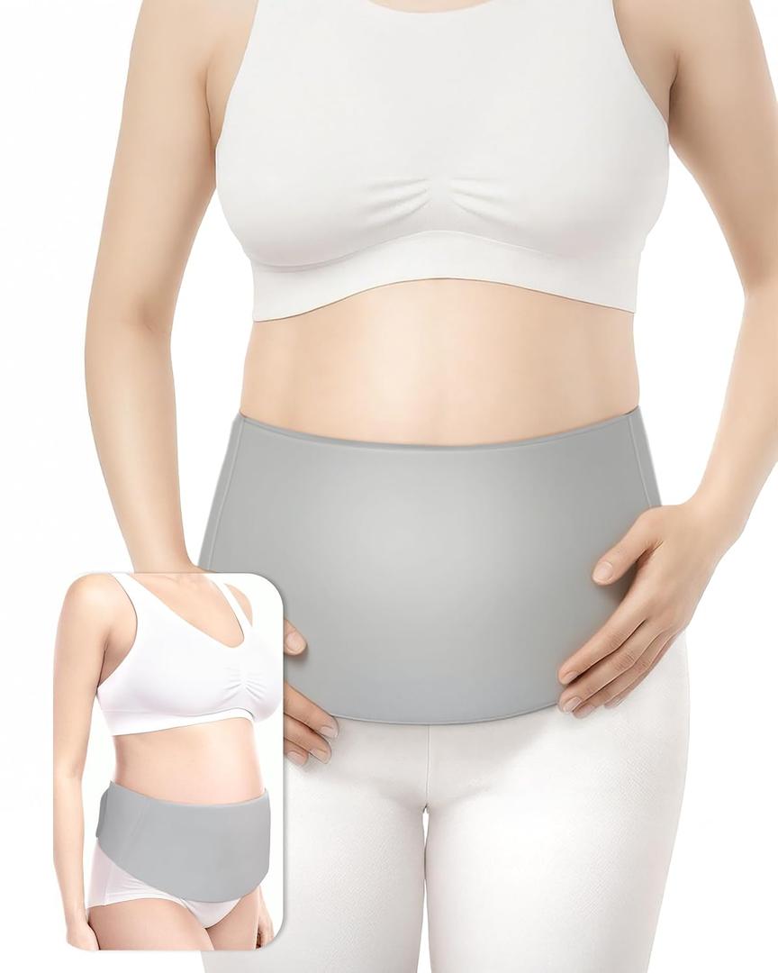 Hysterectomy & C-Section Belly Binder for Post-Op, Hot & Cold Therapy Ice Pack Waist Belt, Lycra Fabric Gel Pad for Incision Protection, Reusable Cooling Wrap for Surgery Pain Relief,Adjustable 28-47" Gray