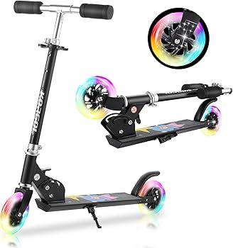 TENBOOM Scooter for Kids Ages 3+, Teens, Foldable Kick Scooter with Light up Wheels, Kickstand, 3 Adjustable Levels, Rear Brake, Lightweight Boys Girls Toys for Kids 5-7, Black