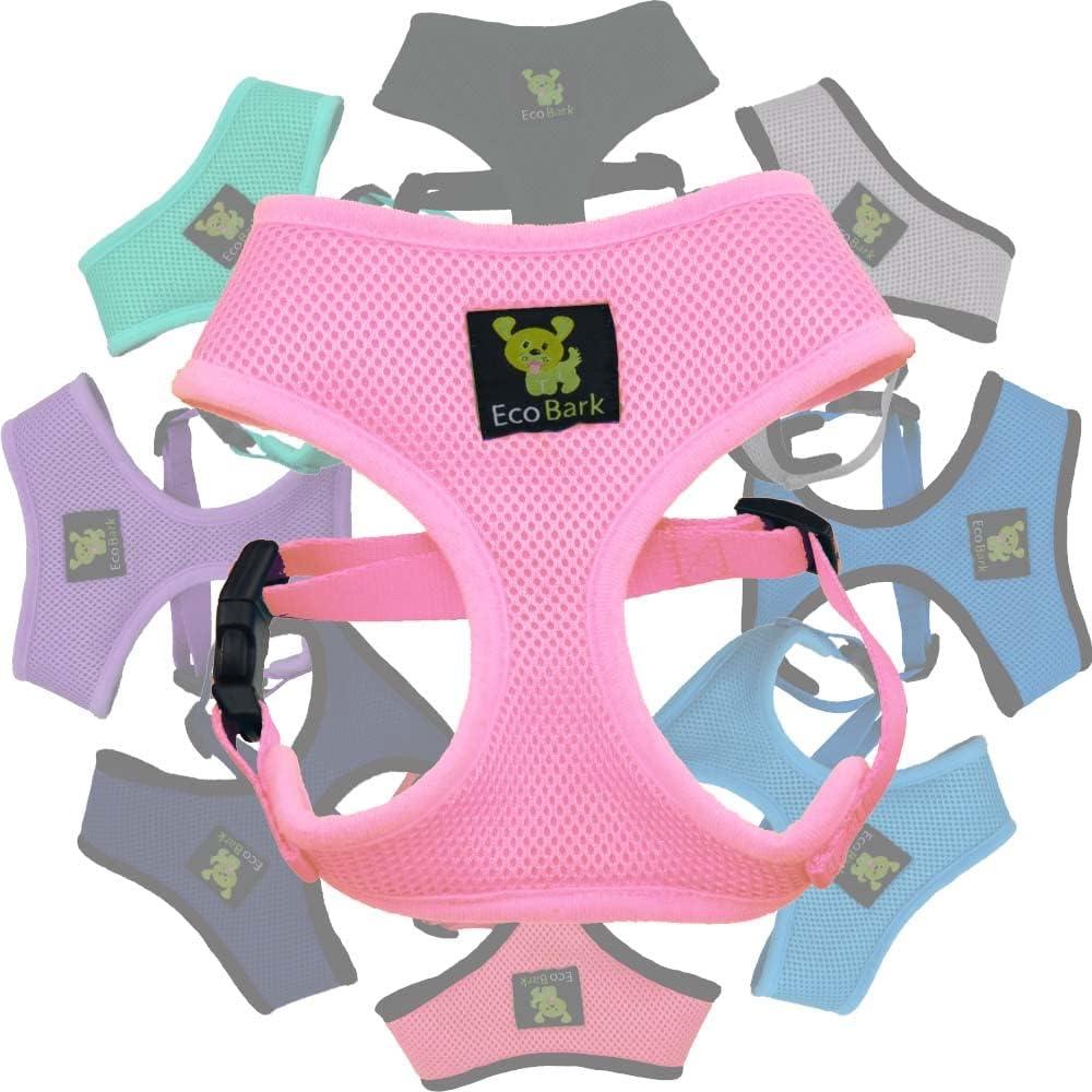EcoBark Dog Harness - Eco-Friendly Max Comfort Harnesses - Luxurious Soft Mesh Halter - Over The Head Harness Vest- No Pull and No Choke for Puppy, Toy Breeds & Small Dogs (Small, Baby Pink)