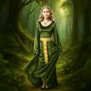 Mepase Women Fairy Renaissance Dress Costume Set Carnival Medieval Outfit with Elf Ear Necklace Earring Masquerade Cosplay (Green)