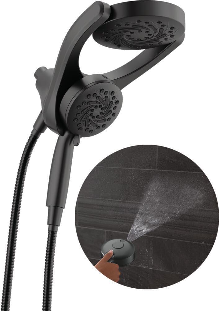 Delta 5-Setting HydroRain 2-in-1 Dual Shower Head with ProClean Spray, Matte Black High Pressure Shower Head with Handheld Spray, 1.75 GPM Flow Rate, Matte Black 75419BL