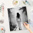 Black and White Paint by Numbers Kit for Adults - DIY Woman Walking in Foggy Forest Path Painting on Canvas 16x20 Inches, Acrylic Paint Set, Suitable for Beginners, Moody Art for Decoration