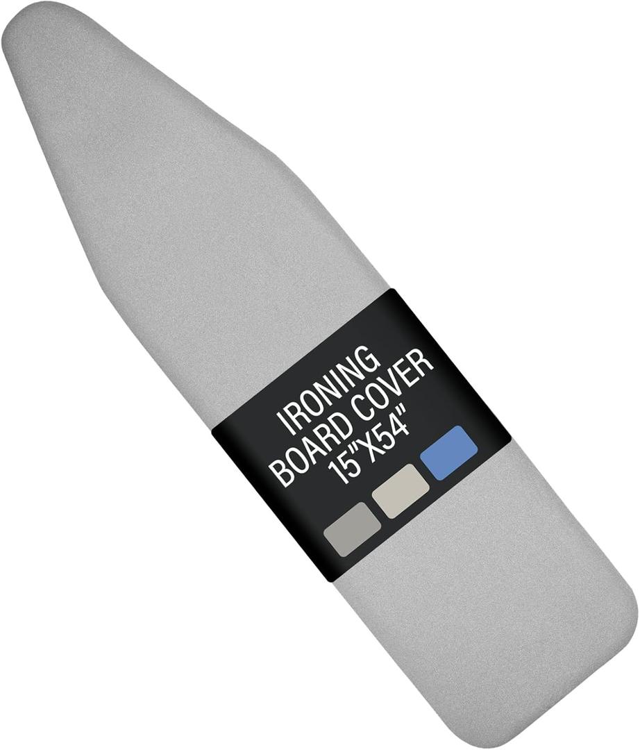 Iwtmm Ironing Board Cover and Pad with Silicone Coating, Thick Scorch-Resistant Padding, Heavy Duty for Home & Professional Use, Fits 15 x 54 Inches Boards, Secure Hook & Loop Fastener (Gray)