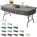 6ft Light Grey Stretch Tablecloth for Rectangular Tables - Flared Wrap Design, Waterproof, Wrinkle-Resistant, Washable - Ideal for Weddings, Parties, Banquets & Table Protection (72" x 30" (Rectangular))