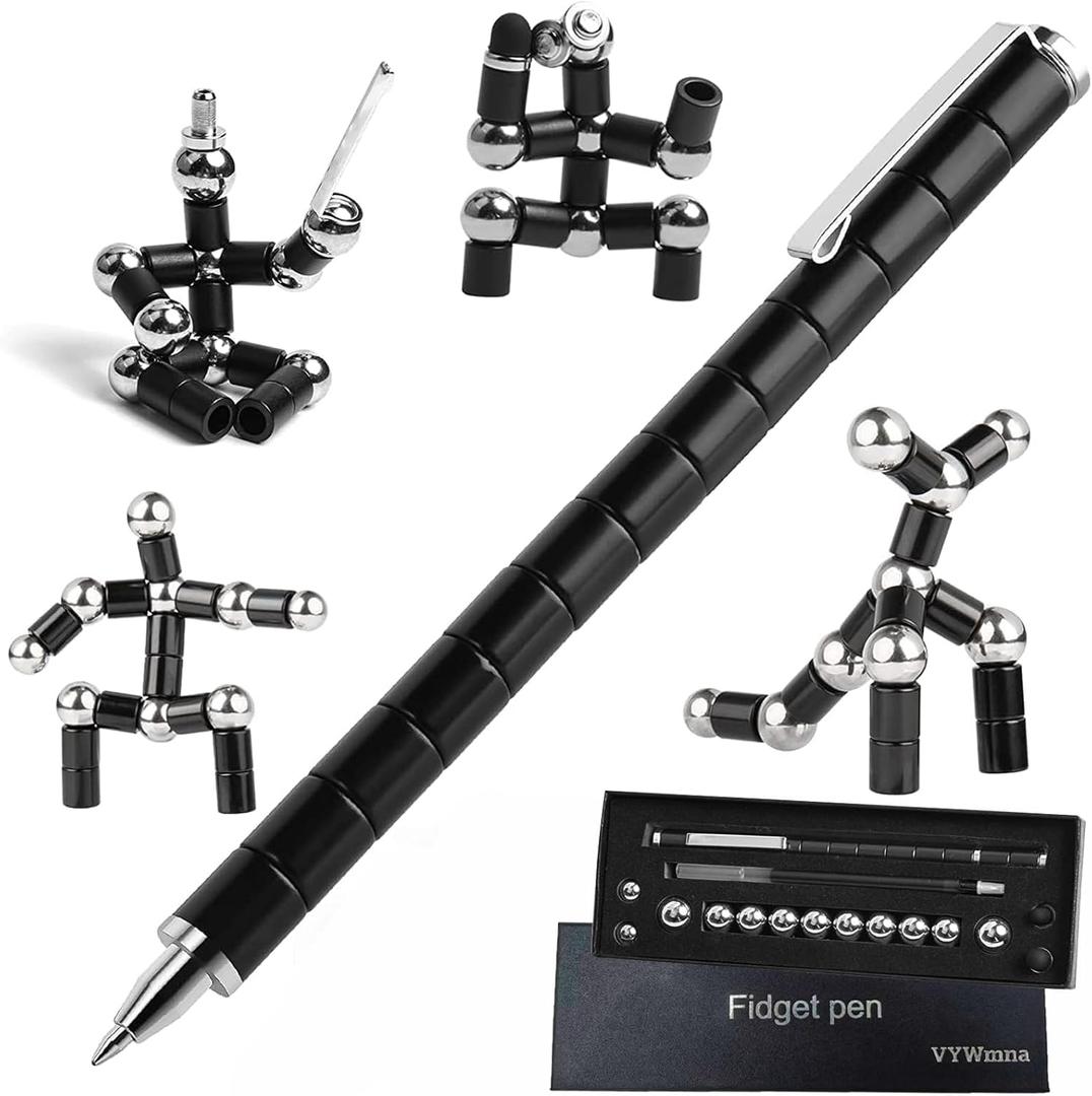 Fidget Pen for Adults Kids,Toy Pen Decompression Magnetic Metal Pen, Desk Toys Multifunctional Deformable Magnet Writing Pen(Black)