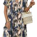 Zeagoo Summer Dresses for Women Short Sleeve Shift Dress V Neck Casual Mini Beach Vacation Boho Sundress with Pockets (Small, Blue Tie Dye)