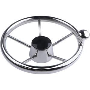 11 inch Boat Steering Wheel, Marine Stainless Steel Steering Wheel Adapter fit 3/4 inch Tapered Shaft, 5 Spoke 25 Degree Destroyer Style with Knob & Center Cap for Boats, Yachts, Pontoon Boats