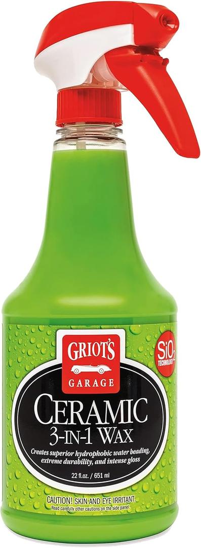 Griots Garage Ceramic 3-in-1 Wax, SiO2 Spray for Cars, Trucks, and RVs, Provides Protection and Water Beading on Paint, Wheels, Plastic, Rubber Trim, Chrome, and More, 10978, 22 oz