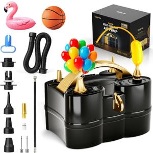 Bezente Balloon Pump Electric, 3-in-1 Portable Black Gold Electric Air Machine Balloon Pump Dual Nozzle Balloon Inflator for Inflatables and Latex 260q Foil Balloons