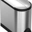 simplehuman 10 Liter / 2.6 Gallon Butterfly Lid Bathroom Step Trash Can, Brushed Stainless Steel with Black Trim