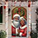 3 x BlissYard Christmas Door Cover 71x35 Inch Santa Claus Couple Door Banner, Merry Christmas Winter Porch Sign with Santa and Mrs Claus, Holiday Entry Decor Indoor Outdoor Farmhouse Party Hanging Cover