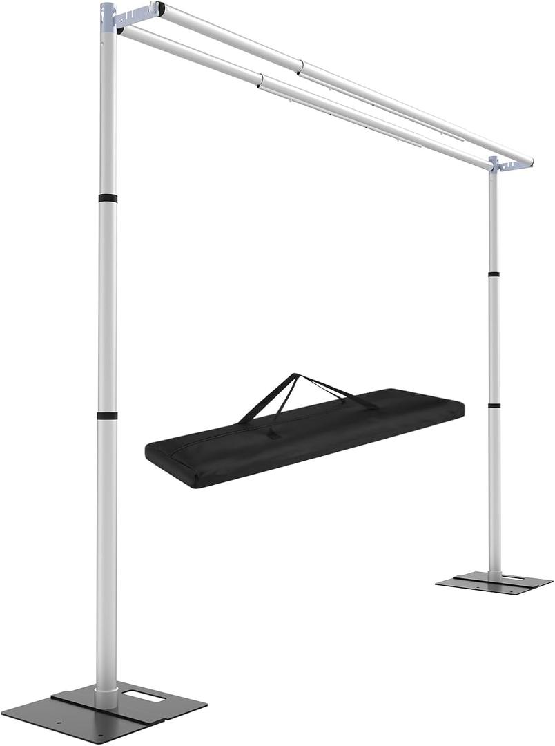 Hecis10ftx10ft Double Crossbar Pipe and Drape Backdrop Stand Kit, Heavy Duty Backdrop Stand, Adjustable Metal Background Stand for Parties Birthday Party Baby Shower Wedding Decorations