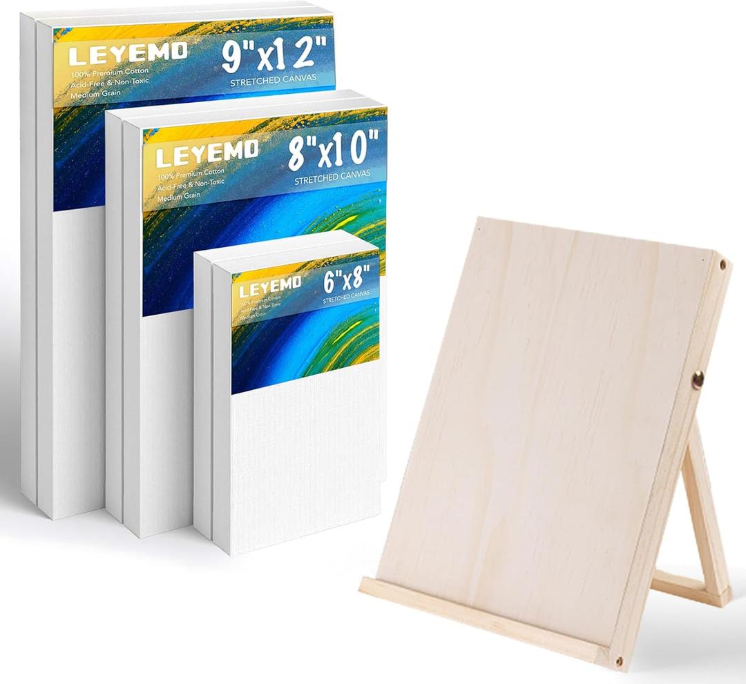 Canvas & Easel Set for Painting, 6 Pack Paint Canvases and 1 Tabeltop Easel, Idea Art Supplies kit for Oil & Acrylic
