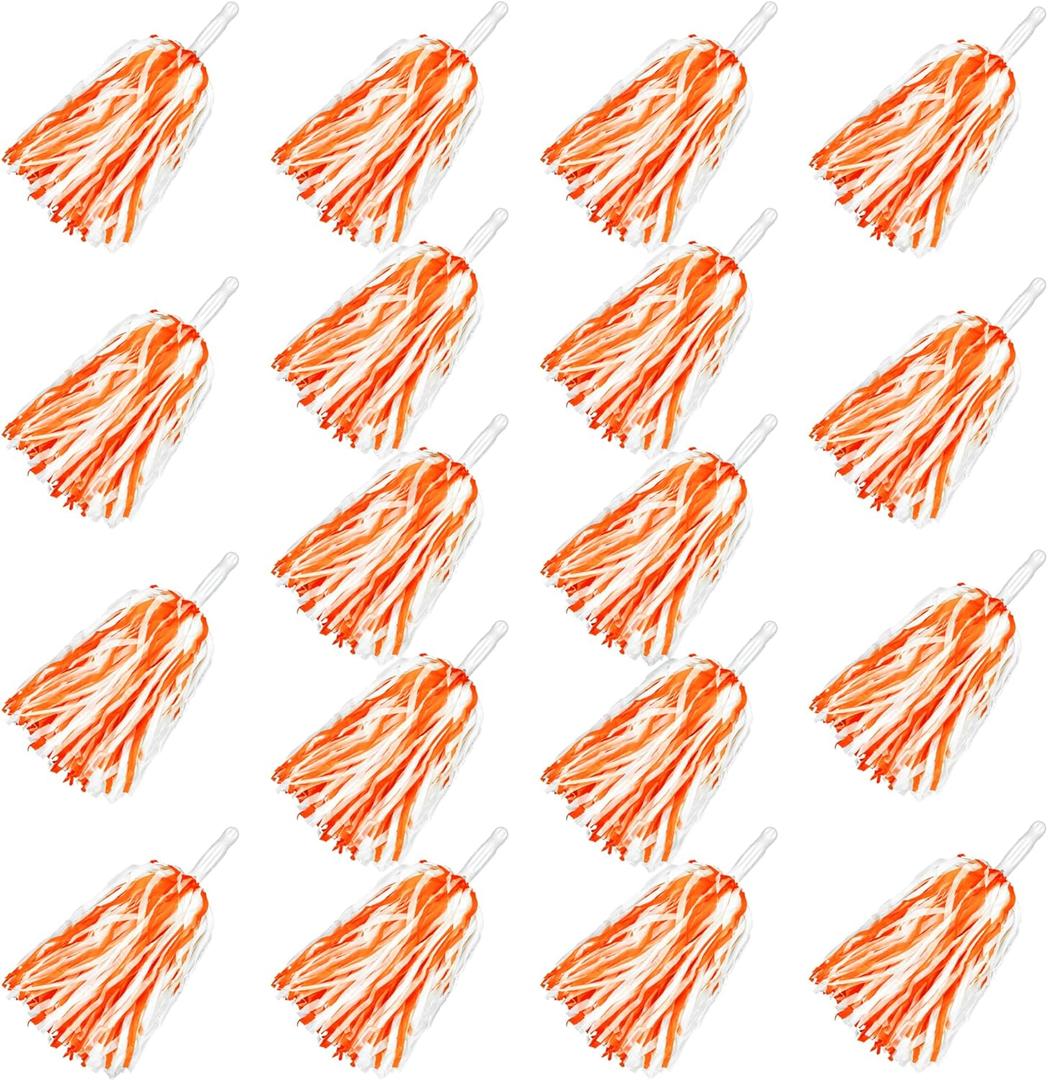 18PCS Cheerleading Pom Poms Plastic Cheerleader Pom Poms for Sports Squads Dancing Party Football Basketball Spirit Sports Stage Performance Celebration (Orange and White)
