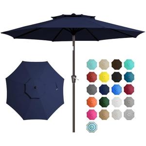 JEAREY 9 ft 2-Tiers Patio Umbrellas Outdoor Table Market Umbrella w/Push Button Tilt/Crank, 8 Sturdy Ribs, UV Protection Waterproof Sun proof(Navy Blue)