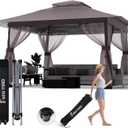 13x13 Outdoor Patio Gazebo with Mosquito Nettings - Double Roof Pop Up Canopy Tent with Wheeled Carry Bag, for Backyard Deck Lawns Garden (Brown, 13X13)