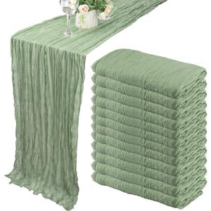 12 Pack Boho Gauze Table Runner - 35x72 Inch Rustic Cheese Cloth Long Table Runner for Wedding, Bridal Shower, Birthday Party Decor (Dusty Sage Green)