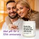 10 Year Anniversary Candle Gifts for Him Her Wife Husband, 10th Anniversary Funny Gifts, Aluminum/Tin Gift for 10 Year Wedding Anniversaries, Ten/Tenth Tin Anniv. Present, Lavender, Handmade