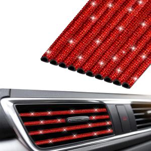 INSAUTO Bling Car Accessories for Women, Bling Car Vent Outlet Trim,10pcs Diamond Car Air Conditioner Decoration Strips(Red)