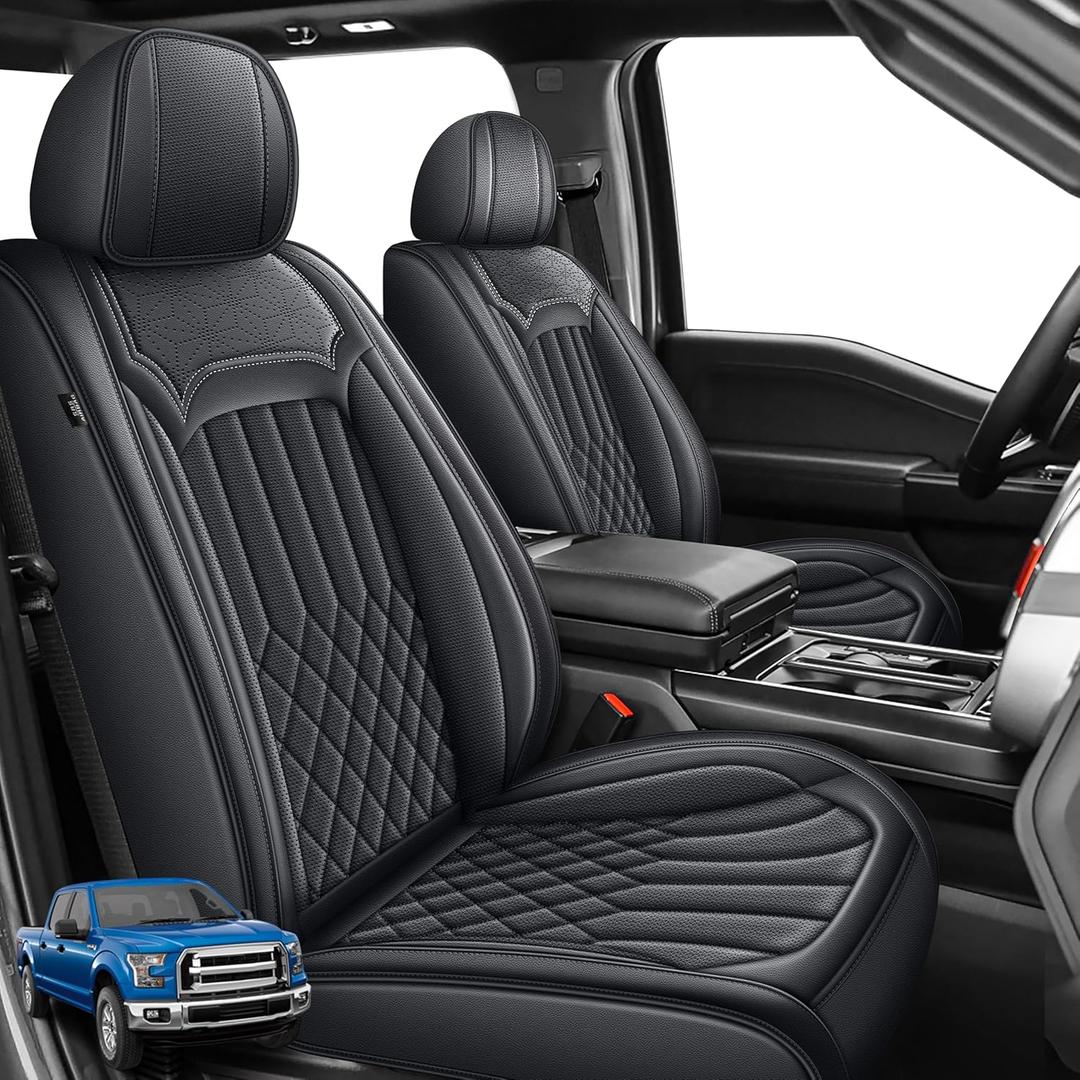 AOMSAZTO Seat Covers Fit for Ford F150 2009-2024 2025 2026 - F250/F350/F450 2017-2024 2025 2026 Full Set Faux Leather Waterproof Truck Car Seat Covers (5 Seats, Black)
