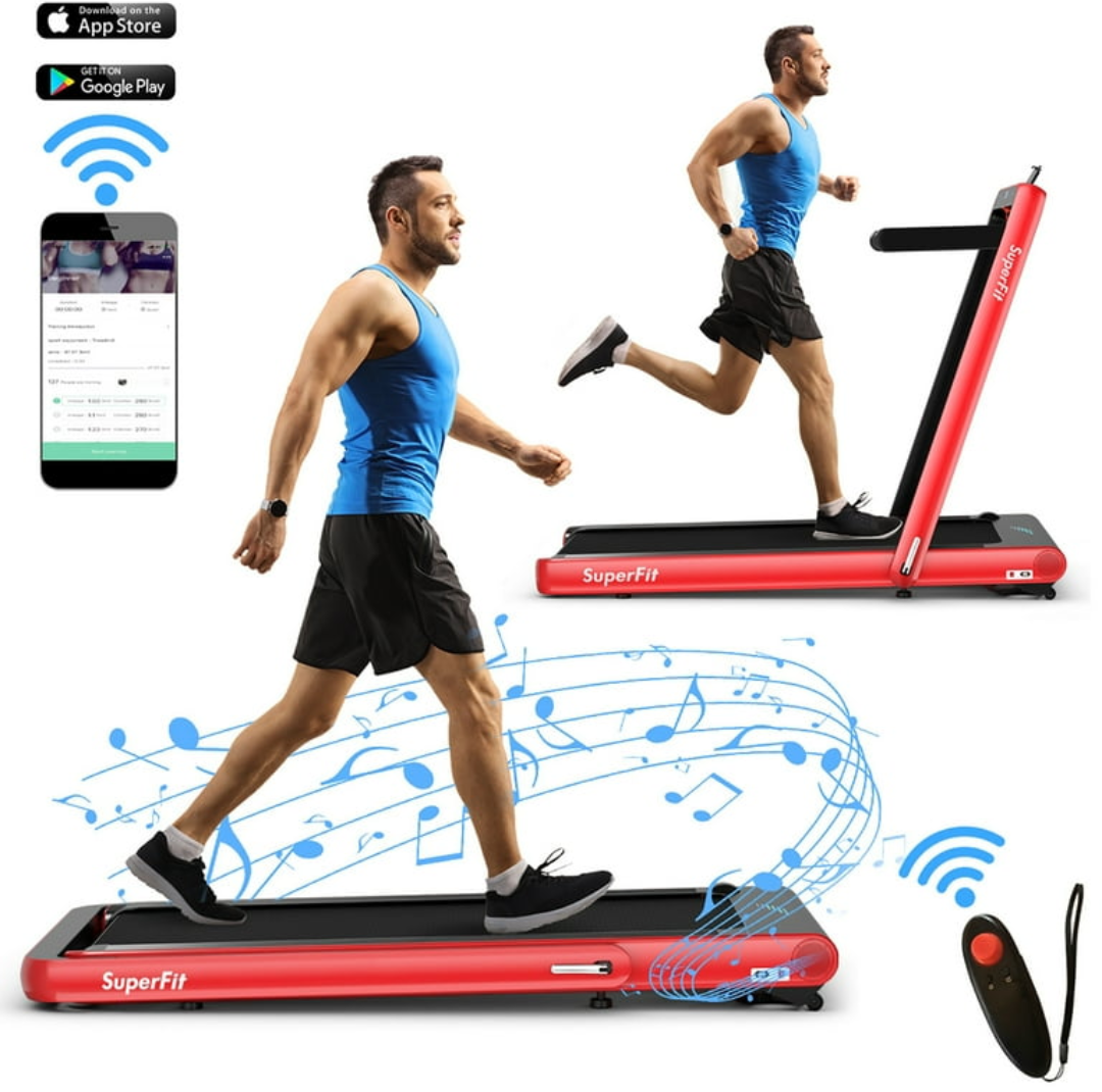 SuperFit 4.75HP 2 In 1 Folding Treadmill W/Remote APP Control Red