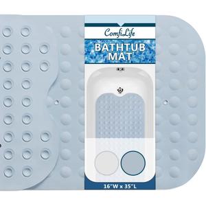 ComfiLife Bath Mat for Bathroom Tub and Shower  Non Slip Extra Large Bathtub Mat with Drain Holes & Suction Cups  Machine Washable Rubber Mats to Keep Bathtub Clean (Light Blue, Bubble 16" x 35")