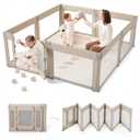 Sweeby Foldable Baby Playpen, 79x71 Playpens for Babies and Toddlers Large Play Yard with Door Baby Fence with Gate and Indoor & Outdoor Play Pen, Light Khaki
