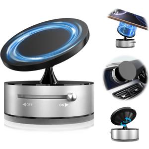 2 x 360 Rotatable Vacuum Magnetic Phone Holder for Car, One-Hand Operation Suction Phone Mount, Strong Magnetic Car Phone Stand for iPhone, All Smartphones (Gym/Airplane/Gym/Desktop/Any Surface)