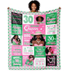 African Americans 30th Birthday Gifts for Women, 30 Year Old Birthday Gifts for Women Blanket 60"X 50", Pink Green 30th Birthday Gift for Woman, Gift for 30 Old Year Black Sister Daughter Female