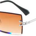 LASPOR Silver Rimless Sunglasses Rectangle for Men and Women 90s 2000s Retro Vintage Square Frameless Tinted Glasses Shades