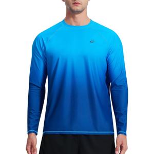 Men's Long Sleeve Rash Guard Quick Dry Swim Shirts UPF 50+ UV Sun Protection Tee Surfing Tops (Medium, Gradient Ocean-long Sleeve)