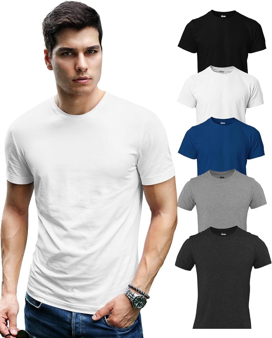 5pcs Men's Short Sleeve Crew Neck T-Shirt, with Modern Cut (Gray, L)
