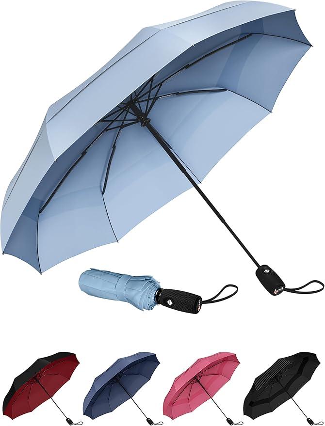 REPEL Windproof Travel Umbrella - Compact & Withstands Winds up to 85MPH , Strongest Premium Auto Folding Umbrella for Rain and Sun - Durable, Light & Portable for Women & Men , Fits Backpack & Cars Blue
