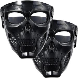 2 PCS Airsoft Mask Paintball Mask Full Face Tactical Mask Skull Mask (Black Frame-Clear Lens)
