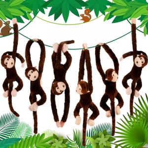 Hungdao 6 Packs Hanging Monkey Stuffed Jungle Animal Toy Gifts with Hook and Loop Jungle Party Hanging Plush Monkey for Classroom Birthday Party Decorations(Dark Brown,24 Inch)