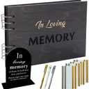 Funeral Guest Book for Memorial Service, Celebration of Life Wooden Guestbook with 80 Pages Black Paper (8.3" x 11.7"), Memorial Scrapbook for Polaroid Photos with Pens, Corners & Table Sign (Memory) (Large)